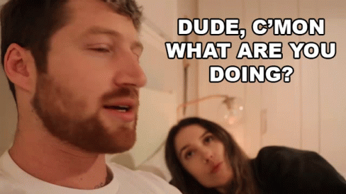 Man With Beard Talking to Woman With Dude C'mon What Are You Doing