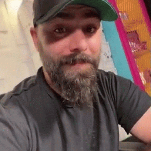Man With Beard Wearing Baseball Cap and Black Shirt