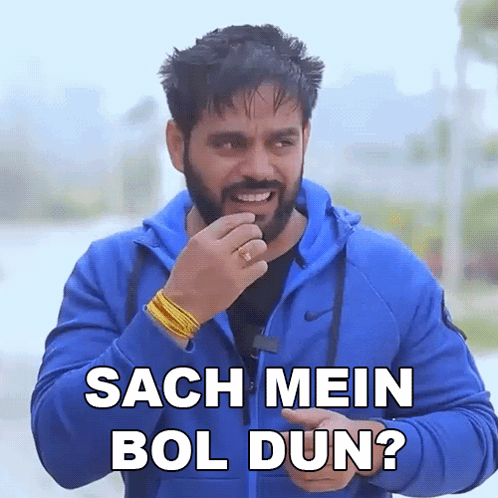 Man With Beard Wearing Blue Sach Mein Bol Dun Jacket GIF