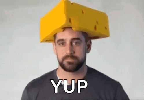 Man With Beard Wearing Cheese Hat Saying Yup GIF