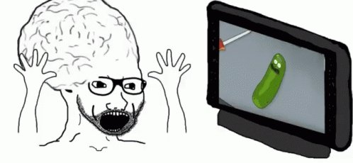Man With Big Brains Watching Pickle Rick GIF
