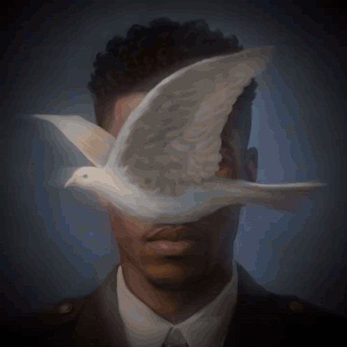 Man With Bird Covering His Eyes