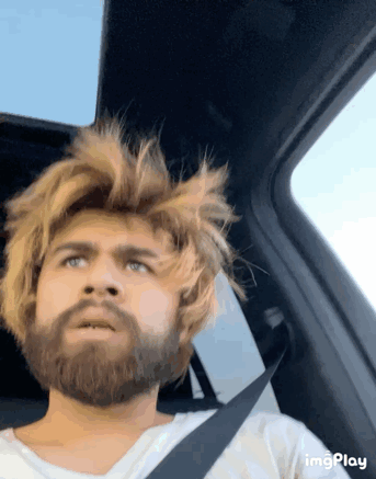 Man with Blonde Hair and Beard in Car