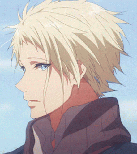 Man with Blonde Hair and Blue Eyes Wearing Scarf