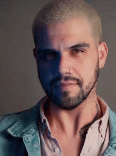 Man With Blonde Hair Beard Denim Jacket Earrings GIF