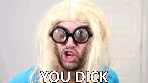 Man With Blonde Wig Glasses Saying You Dick GIF