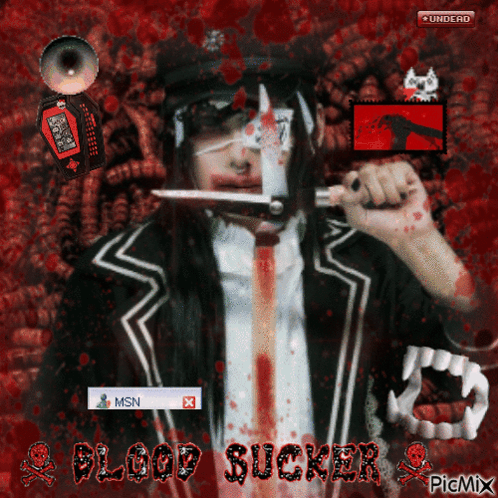 Man With Blood On Face Holding Knife In Mouth Blood Sucker GIF