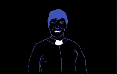 Man with Blue Hair and White Cross on Shoulder