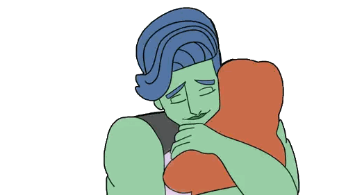 Man with Blue Hair Hugging