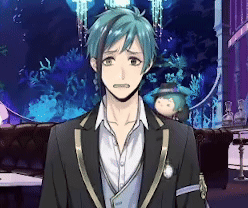 Man With Blue Hair In Suit By Fish Tank GIF