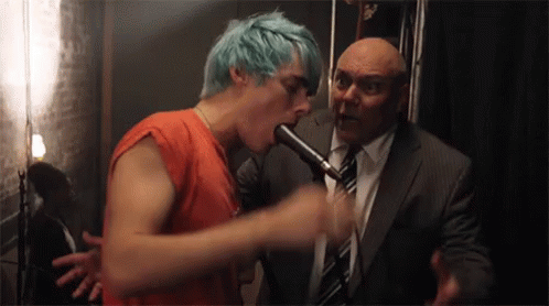 Man With Blue Hair Singing GIF