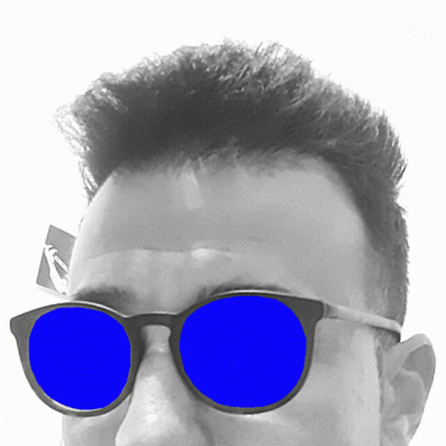 Man with Blue Lens Sunglasses in Black and White