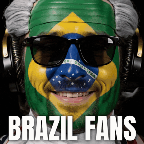 Man With Brazilian Flag on Face and Sunglasses