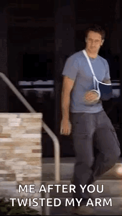 Man With Broken Arm on Stairs