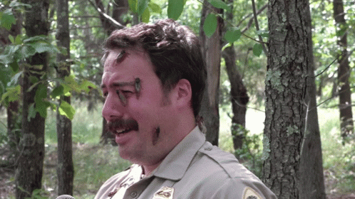 Man With Bugs On Face And Ranger Badge GIF