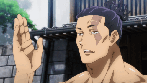 Man with Bun Waving Hand
