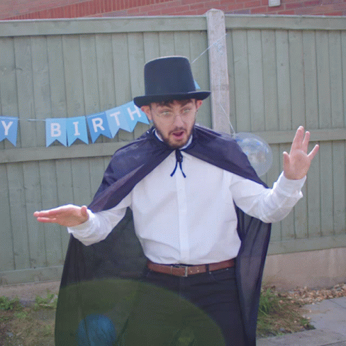 Man With Cape and Top Hat Happy Birthday Banner
