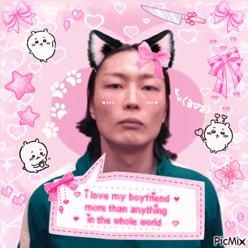 Man With Cat Ears Sign I Love My Boyfriend GIF