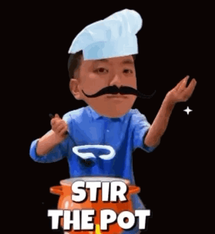 Man With Chef Hat Stirring Pot GIF