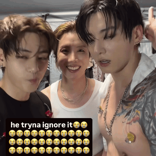 Man With Chest Tattoo Standing Next to Sign Saying He Tryna Ignore It