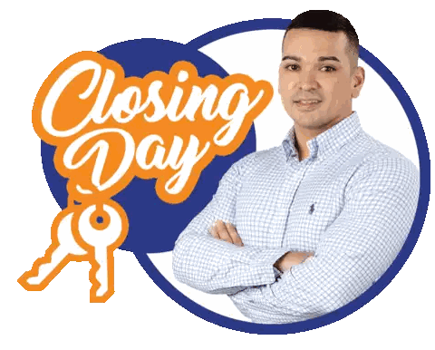 Man with Crossed Arms and Closing Day Sign