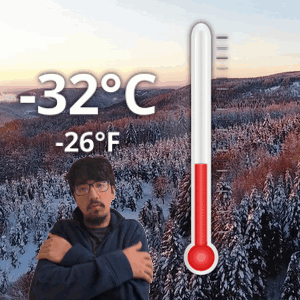 Man With Crossed Arms By Thermometer -32 Degrees GIF