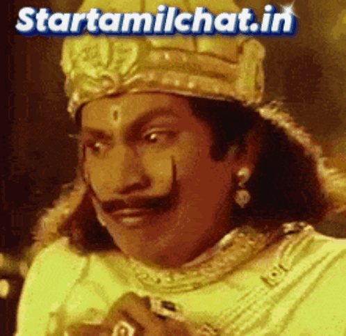 Man With Crown And Mustache Saying Startamilchat.in GIF