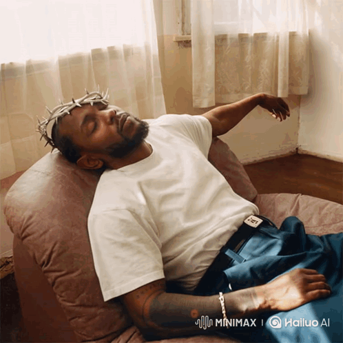 Man With Crown Of Thorns Lying On Couch GIF