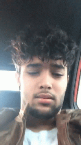 Man With Curly Hair And Beard Eyes Closed In Car GIF