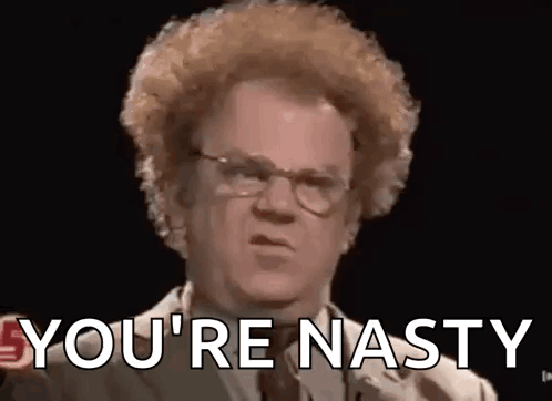 Man with Curly Hair and Glasses Saying You Re Nasty