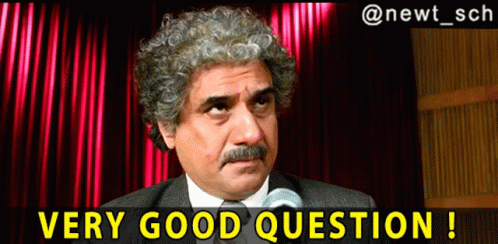 Man with Curly Hair and Mustache Says Very Good Question