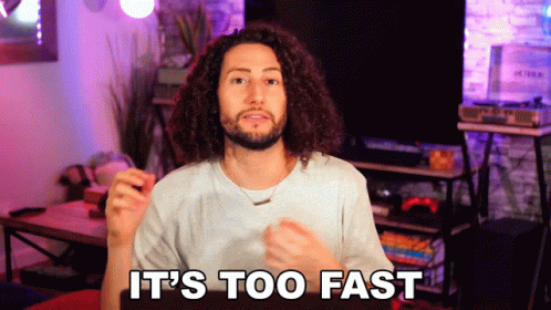 Man with Curly Hair Saying Too Fast