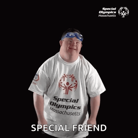 Man with Down Syndrome Wearing Special Olympics T-Shirt