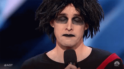Man With Dreadlocks and Black Makeup Holding Microphone in Wig