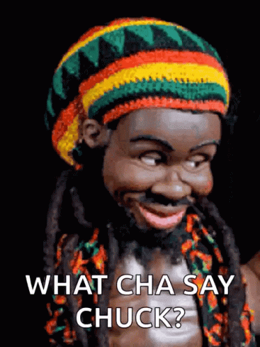 Man With Dreadlocks in Colorful Hat Saying What Cha Say Chuck