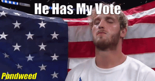 Man with Eyes Closed and Vote Text