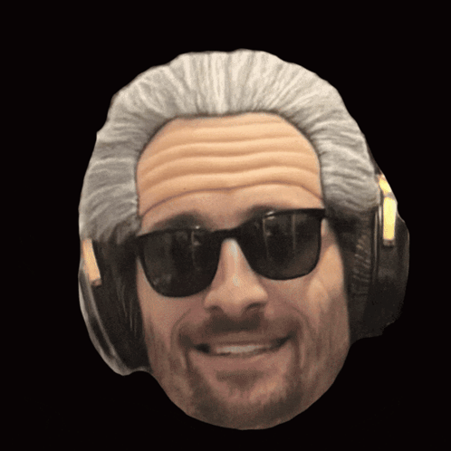 Man With Fake Bald Head Headphones and Sunglasses