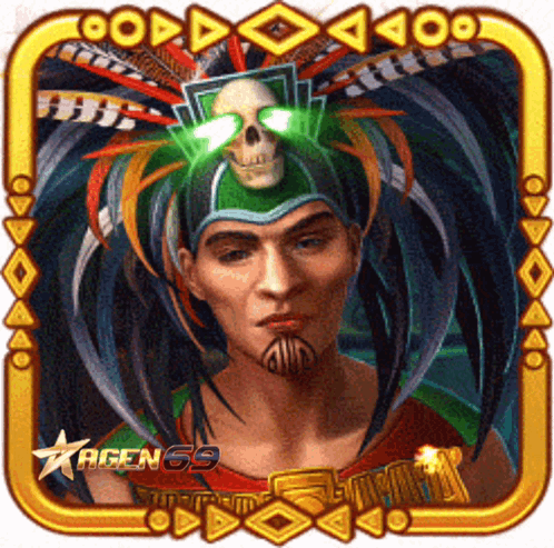 Man With Feathers and Skull on Head Agen 69
