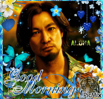Man with Flowers and Butterflies Says Good Morning