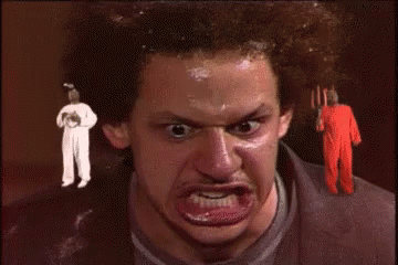 Man With Fork Funny Face At White-Suited Man GIF