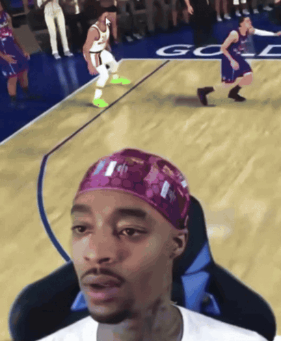 Man With G Headband Watching Basketball GIF