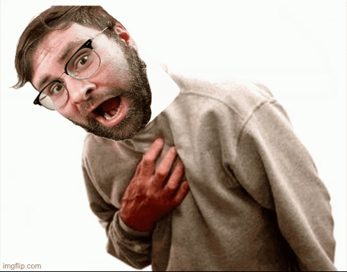 Man with Glasses and Beard Holding Chest