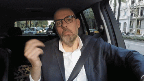 Man with Glasses and Beard in Car