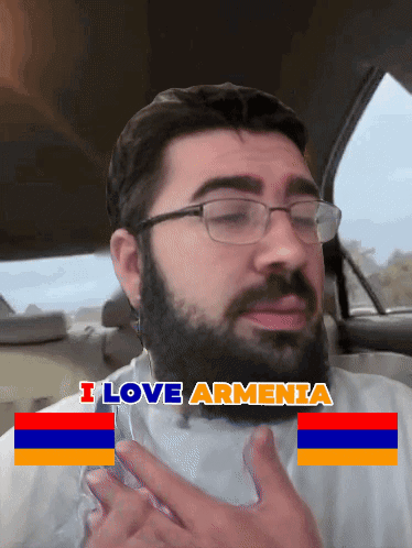 Man With Glasses And Beard Says I Love Armenia GIF