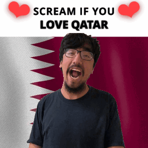 Man With Glasses And Beard Screams Before Qatar Flag GIF