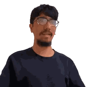 Man with Glasses and Black Shirt Fist Up