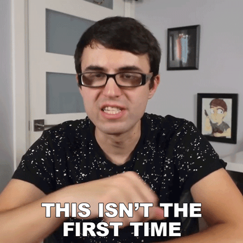 Man with Glasses and Black Shirt Saying This Isn't the First Time