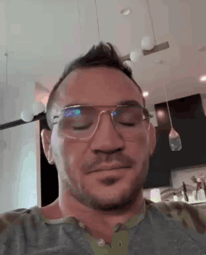 Man With Glasses And Camouflage Shirt Eyes Closed GIF