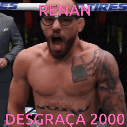 Man With Glasses and Chest Tattoo in Boxing Ring Renan Tires