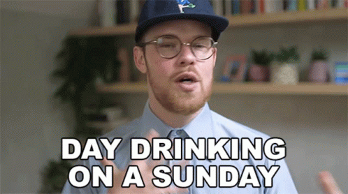 Man With Glasses And Hat Saying Day Drinking On A Sunday GIF